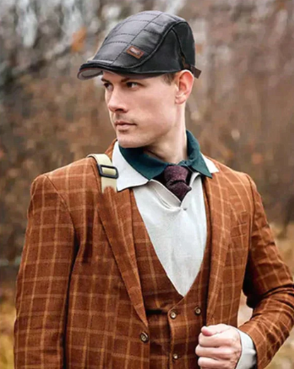 Béret vintage pour homme en cuir de vachette