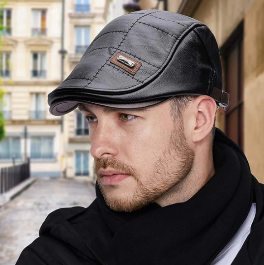 Béret vintage pour homme en cuir de vachette