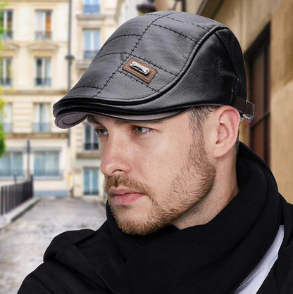 Béret vintage pour homme en cuir de vachette